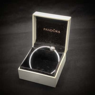 Pandora 925 Silver "Star & Galaxy" Bangle 5cm Diameter In Original Box