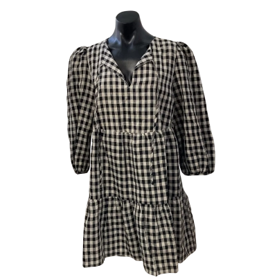 AERE Womens  Size 10 Babydoll Dress Black  / Checked / Cream 