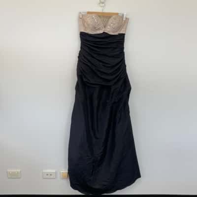 Juliette Black Beige Embellished Strapless Evening Maxi Dress  Size 8 