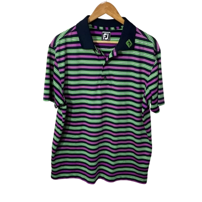 FJ Athetic Fit Mens Size L Navy Blue / White / Purple / Green /  Striped Golf Polo Shirt