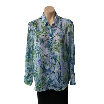 Gordon Smith Womens Size 10 Blue / Green / White Floral Long Sleeve Shirt 