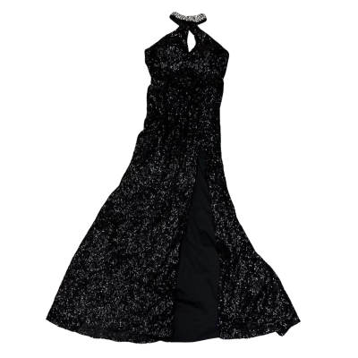 Rose Noir Evening Black Sequin Maxi Dress Size 10