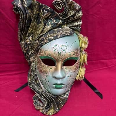 Hophen Lady Flower Jester Venetian Mask Green