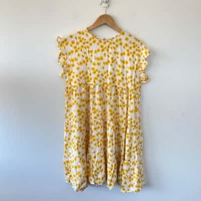 Petal + Pup Yellow Patton Short Sleeve Mini Dress  Size 14 