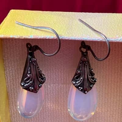  Women's Earrings Vintage 925 Silver Moonstone Drop Earrings