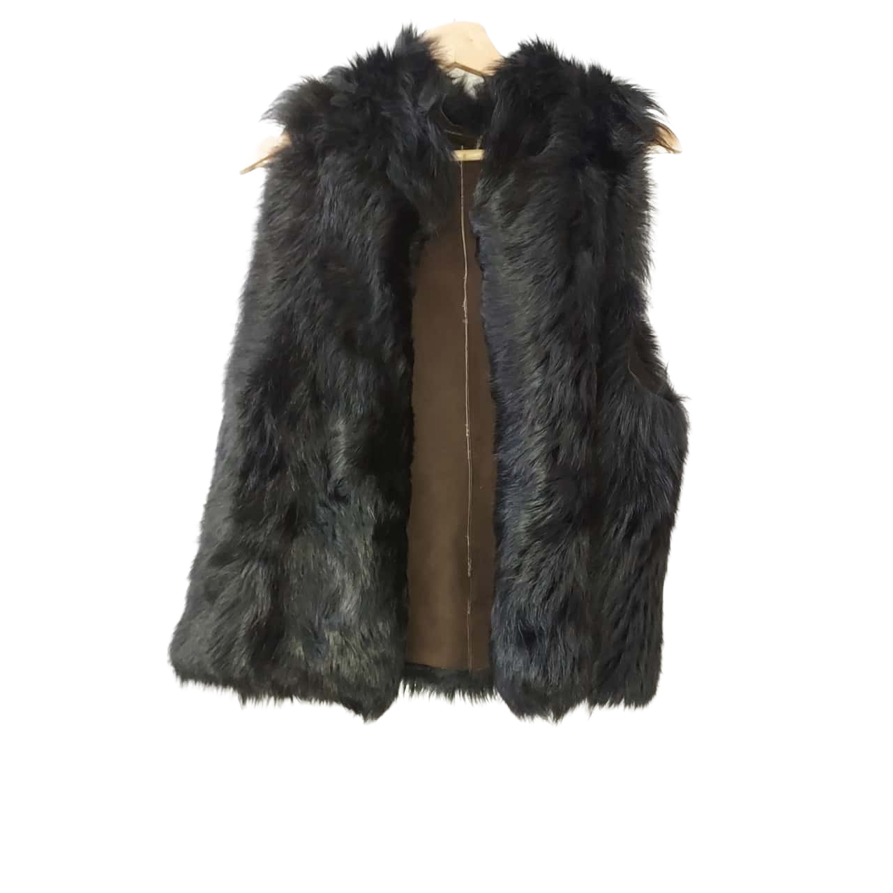 Sinikka Genuine Leather Vest Rabbit Fur Black Garment size