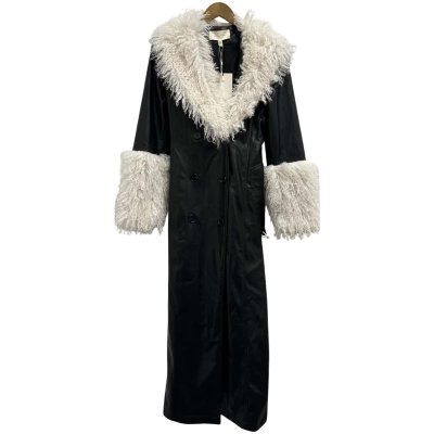  Womens Long Faux Leather Coat  Size M Black  / White  