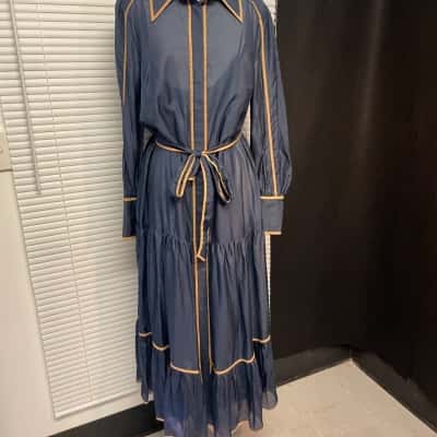 Once/Was - Womens  Casual Dress / Cocktail / Midi Dress Blue / Gold - (Size 14 / 4)