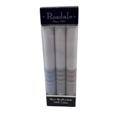 Rosedale Pack 3  Men's Cotton Handkerchief White (GTB)