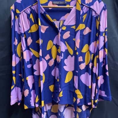 Mister Zimi Womens Size 14 Blue/Pink/Yellow/Purple Patterned Blouse