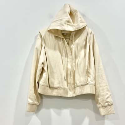 Witchery 100% Linen Beige Hooded Jacket Size 14