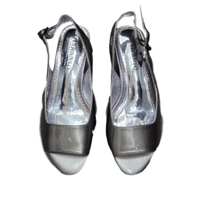 Taranto International Metallic Pewter Slingback Block Heel Sandals – Size 35