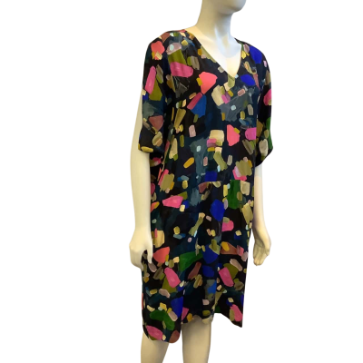 Elk Womens Size 14 Abstract Print V Neck Dress Multicoloured