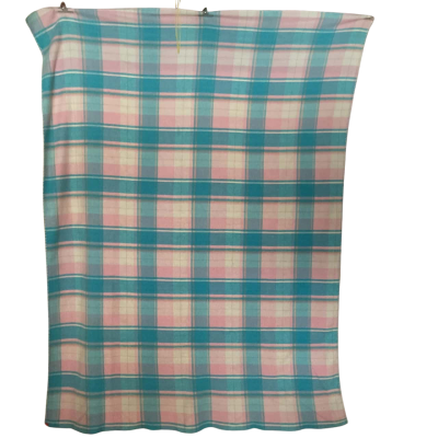 Vintage Pink/Turquoise Wool Blanket approx 225cm (88” or 8’ 2”) x 180 (70” or 5’10”)