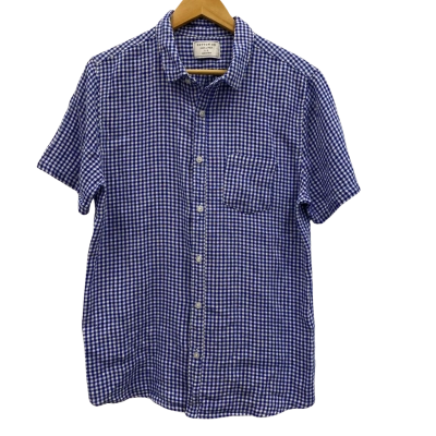 Cotton On Mens Size L Short Sleeve 100% Linen Shirt Blue / Checked 