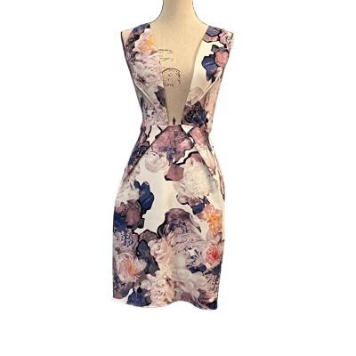 Finders Keepers Womens Size S Bodycon/Midi/Sleeveless Dress Blue/Floral/Purple/White