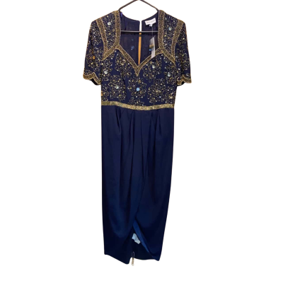 Womens Size 12 Formal Dress Gold / Navy Blue Virgos Lounge (s) - New With Tags | Salvos Stores Womens Size 12 Formal Dress Gold / Navy Blue Virgos Lounge (s) - New With Tags | Salvos Stores
