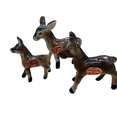 Bone China Mini DONKEYS Family, Set of 3 Ceramic Miniature Figurines Taiwan