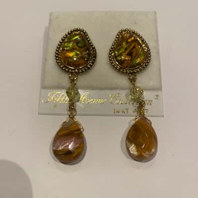Fifth Avenue 14KT Post Genuine Tigereye Womens Earrings Brown RRP $49.95