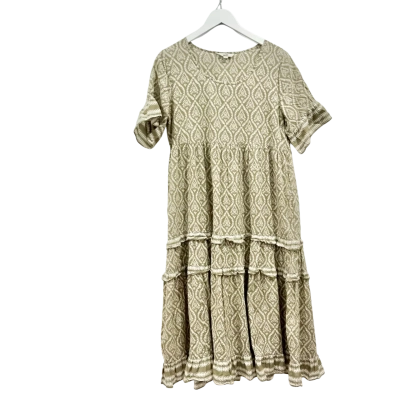 Adrift Cotton Khaki Pattern Midi Dress Size M