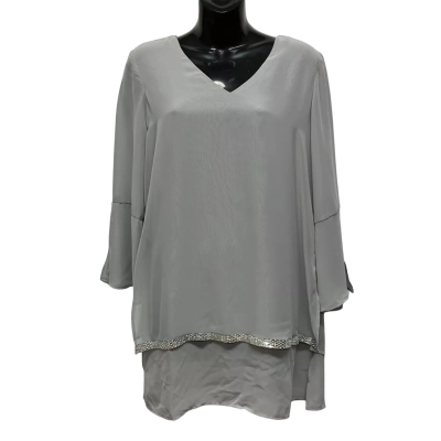 Liz Jordan Women's  Size 10 3/4 Sleeve / V-Neck Top Grey 