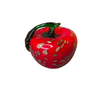 Vintage Murano Style Glass RED APPLE with yellow dots. Decorative Fruit 10cm. tall.