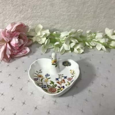 Vintage Aynsley "Cottage Garden" Fine Bone China Heart Shaped Ring Holder Trinket Dish