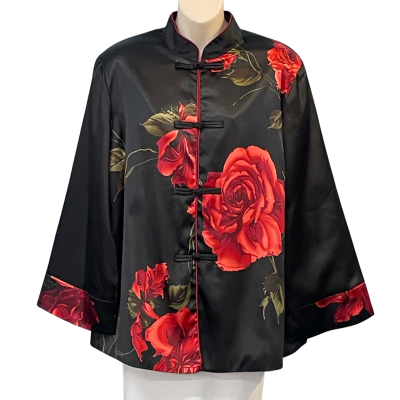 Lizisichoufushi Womens Size XXL Long Sleeve Shirt Black/Floral/Red