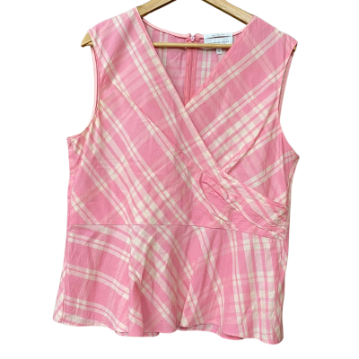 Veronika Maine Womens Size 16 Checked/Pink Sleeveless Top   