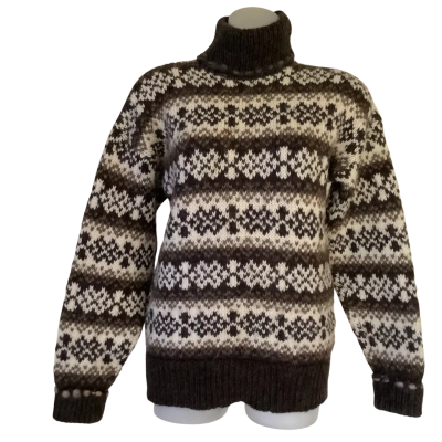 Pure New Wool Fairisle Nordic Design Turtleneck Jumper.   Size S 
