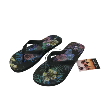 Pacifica Size 11 Black / Multicoloured Floral Thongs (new)