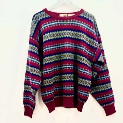 Vintage Recoil Pure New Wool Maroon Pattern Size XL Jumper 