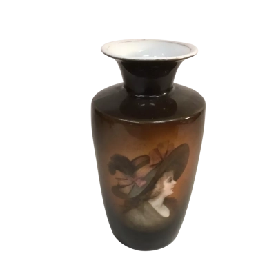 Vase Early 20th Century Brown with Woman Portrait Approx 14 x 7cm 