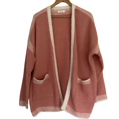Miss Marlow.  Pink and White Trim Cardigan.   Size S / M