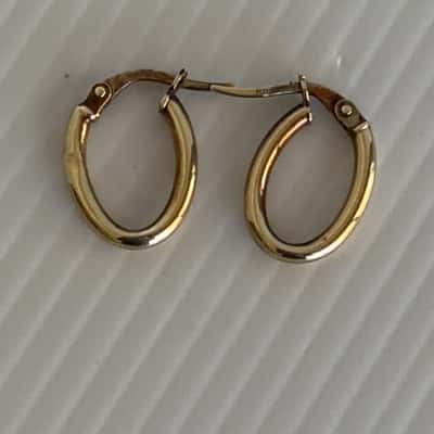 9ct  Yellow Gold Oval Hoop Earrings - Italian