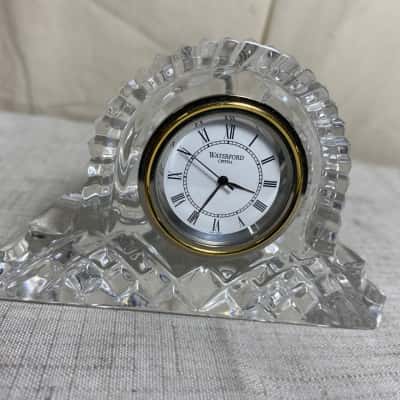 Waterford Crystal clock features a classic mantel design with intricate cut crystal patterns.