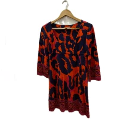 Diane Von Furstenberg Womens Dress Size 6 Multicoloured / Navy Blue / Orange / Pink Silk