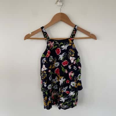 Ollies Place Kids Navy Blue FLoral Playsuit Size 6 