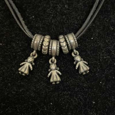 Pandora Sterling Silver 925 ALE Little Girl Charms & Spacer Beads on Leather Thong