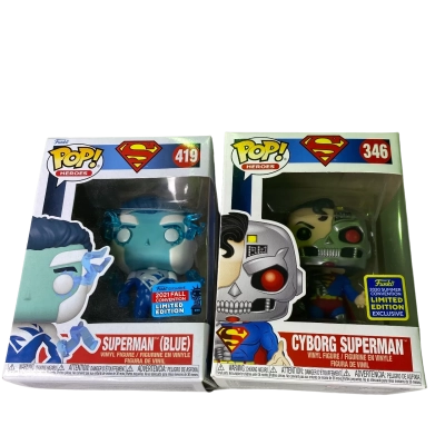 Supermam (Blue) 419 Cyborg Suppernam 346 Funki pop Heros
