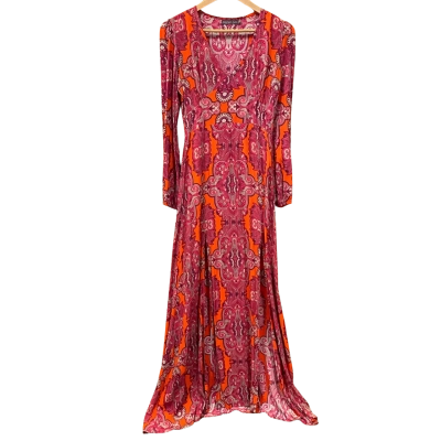 Mister Zimi Orange/Magenta Patterned Split-Front Dress Size 8