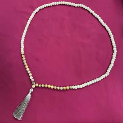  Womens Dual Tone Wooden Bead Necklace with Champagne Coloured Tassel 