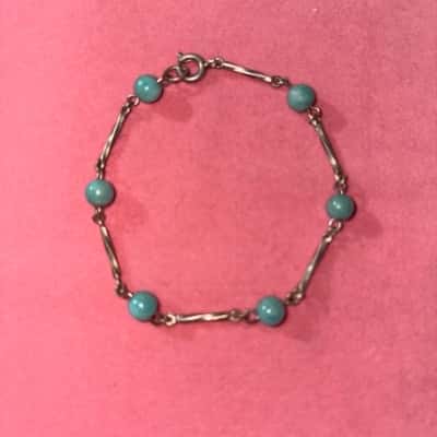 Ladies Sterling Silver Bracelet w/ Round Turquoise Stones - EUC - SEE DESCRIPTION