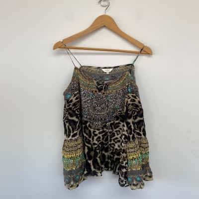 Inoa Animal Print Embellished Silk Long Sleeve Blouse Top  Size 1