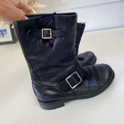 Jimmy Choo Black Leather Mid Biker Boots  Size 36,5 