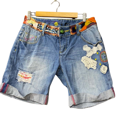 Desigual Womens Blue Patchwork Denim Shorts 
