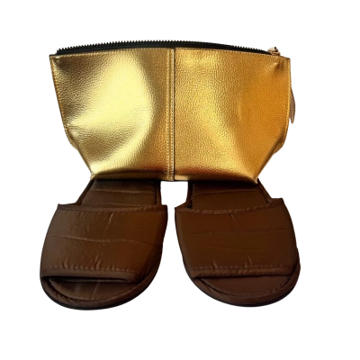 Paco Rabanne Parfums Gold Metallic Cosmetic Clutch & Travel Slippers Set