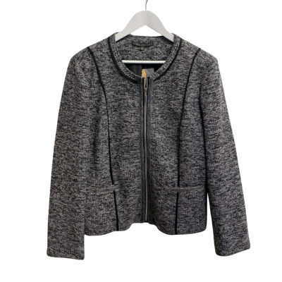 Liz Jordan Size 18 Textured Piping Detail Zip Jacket Black / Grey