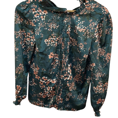 BNWT Ladies Forcast Size 8 Sarai Ruffle Neck Blouse Teal/Floral