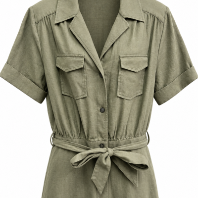 R.M. Williams Sage Green Linen-Cotton Belted Shirt Dress – Size 12